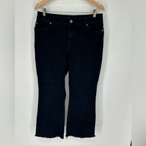 Chico's Platinum Women’s Sz 2 Short Straight Leg Blue Jeans Raw Hem High Rise X7